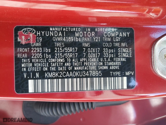 2019 Hyundai Kona SEL with VIN KM8K2CAA0KU347895, listed as a Copart auction lot 44376425 with 80,337 mi miles and Salvage Title. Bid and sale history available at carsss.com. Image 16.