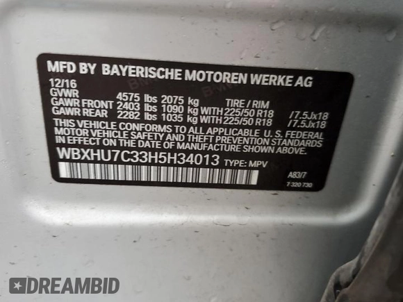 2017 BMW X1 sDrive28i with VIN WBXHU7C33H5H34013, listed as a Copart auction lot 38409444 with 87,558 mi miles and Salvage Title. Bid and sale history available at carsss.com. Image 12.