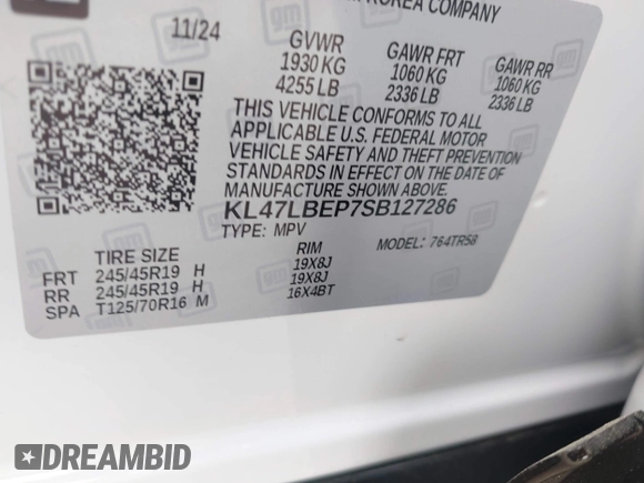 2025 Buick Envista Sport Touring with VIN KL47LBEP7SB127286, listed as a IAAI auction lot 41945182 with 1,272 mi miles and . Bid and sale history available at DreamBid. Image 9.