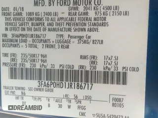 2018 Ford Fusion SE with VIN 3FA6P0HD1JR186717, listed as a IAAI auction lot 42076519 with 141,478 mi miles and . Bid and sale history available at DreamBid. Image 9.