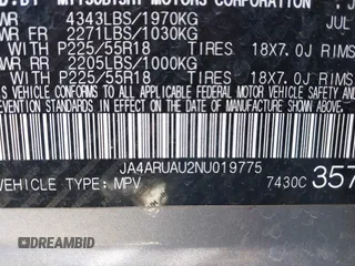 2022 Mitsubishi Outlander ES z VIN JA4ARUAU2NU019775, wystawiony jako IAAI lot #42187972 z przebiegiem 27 639 mil mil oraz . Historia ofert i sprzedaży dostępna na DreamBid. Obrazek 9.