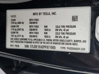 2023 Tesla Model 3 with VIN 5YJ3E1EA2PF671865, listed as a Copart auction lot 45220285 with 29,614 mi miles and Salvage title. Bid and sale history available at DreamBid. Image 14.