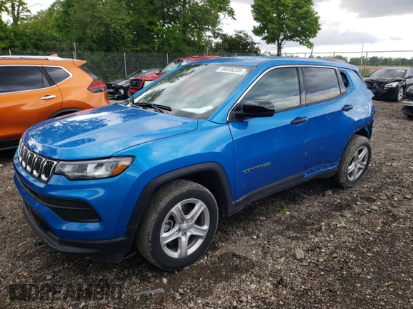 2024 Jeep Compass Sport with VIN 3C4NJDAN5RT576865, listed as a Copart auction lot 58036235 with 9,890 mi miles and Salvage title. Bid and sale history available at DreamBid. Image 1.