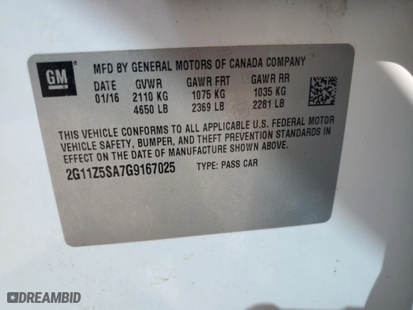 2016 Chevrolet Impala LS with VIN 2G11Z5SA7G9167025, listed as a Copart auction lot 49777295 with 0 mi miles and Salvage Title. Bid and sale history available at carsss.com. Image 12.