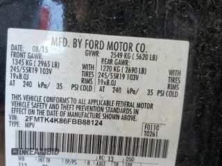 2015 Ford Edge Titanium z VIN 2FMTK4K86FBB88124, wystawiony jako Copart lot #57392305 z przebiegiem 95 698 mil mil oraz Szkoda całkowita • Salvage title. Historia ofert i sprzedaży dostępna na DreamBid. Obrazek 12.