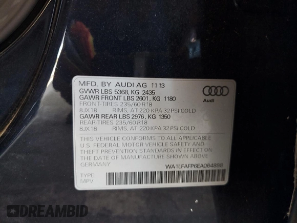 2014 Audi Q5 Premium Plus with VIN WA1LFAFP6EA064898, listed as a Copart auction lot 64989925 with 89,863 mi miles and Clean title. Bid and sale history available at DreamBid. Image 12.