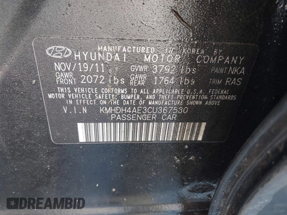 2012 Hyundai Elantra GLS с VIN KMHDH4AE3CU367530, выставлен на аукционе IAAI как лот 41897212 с пробегом 94 606 миль миль и . История ставок и продаж доступна на DreamBid. Изображение 9.