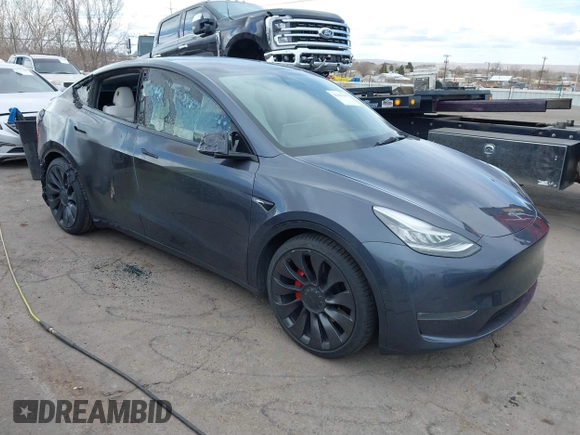 2021 Tesla Model Y Performance with VIN 5YJYGDEF4MF093227, listed as a IAAI auction lot 41603195 with Not Provided miles and . Bid and sale history available at carsss.com. Image 1.