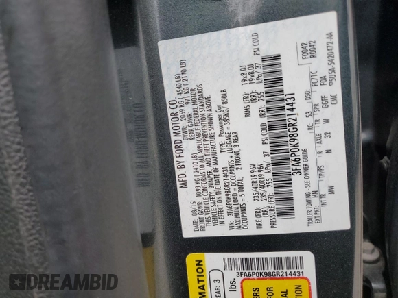 2016 Ford Fusion Titanium with VIN 3FA6P0K98GR214431, listed as a Copart auction lot 57321745 with Not provided miles and Non repairable. Bid and sale history available at DreamBid. Image 12.
