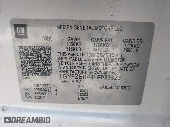 2020 Cadillac XT4 FWD Sport with VIN 1GYFZER44LF029323, listed as a IAAI auction lot 41906596 with Not Provided miles and . Bid and sale history available at carsss.com. Image 9.