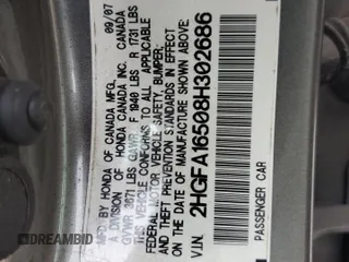2008 Honda Civic LX z VIN 2HGFA16508H302686, wystawiony jako Copart lot #58525985 z przebiegiem 124 055 mil mil oraz Szkoda całkowita • Salvage title. Historia ofert i sprzedaży dostępna na DreamBid. Obrazek 12.