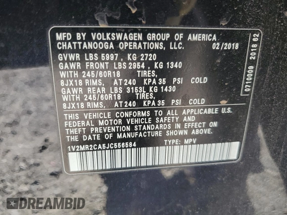 2018 Volkswagen Atlas SEL z VIN 1V2MR2CA5JC556584, wystawiony jako Copart lot #54410255 z przebiegiem 111 580 mil mil oraz Szkoda całkowita • Salvage title. Historia ofert i sprzedaży dostępna na DreamBid. Obrazek 14.