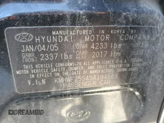 2005 Hyundai Sonata GL with VIN KMHWF25S45A194169, listed as a Copart auction lot 41819725 with 125,614 mi miles and Clean Title. Bid and sale history available at carsss.com. Image 12.