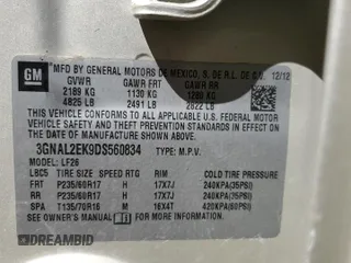 2013 Chevrolet Captiva Sport LS with VIN 3GNAL2EK9DS560834, listed as a Copart auction lot 74252654 with Not Provided miles and Salvage Title. Bid and sale history available at DreamBid. Image 14.