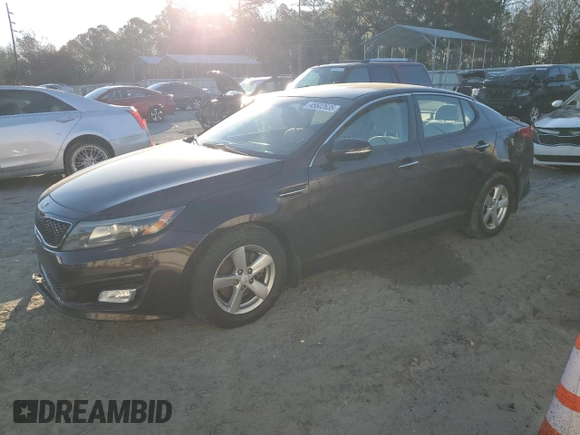 2015 Kia Optima LX with VIN 5XXGM4A71FG489988, listed as a Copart auction lot 45502635 with 140,264 mi miles and Salvage title. Bid and sale history available at DreamBid. Image 1.