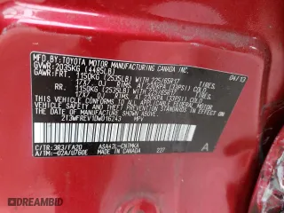2013 Toyota RAV4 XLE with VIN 2T3WFREV1DW016243, listed as a Copart auction lot 52130715 with 69,496 mi miles and Salvage Title. Bid and sale history available at carsss.com. Image 12.