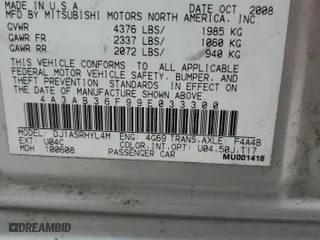 2009 Mitsubishi Galant ES with VIN 4A3AB36F99E033300, listed as a Copart auction lot 72963044 with 170,803 mi miles and Salvage Title. Bid and sale history available at carsss.com. Image 12.