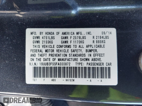 2015 Acura TLX V6 Tech with VIN 19UUB3F55FA000872, listed as a IAAI auction lot 41586406 with 142,067 mi miles. Bid and sale history available at carsss.com. Image 9.