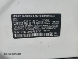 2021 BMW X3 sDrive30i z VIN 5UXTY3C03M9F63436, wystawiony jako Copart lot #45341545 z przebiegiem Nie podano mil oraz Szkoda całkowita • Salvage title. Historia ofert i sprzedaży dostępna na DreamBid. Obrazek 15.