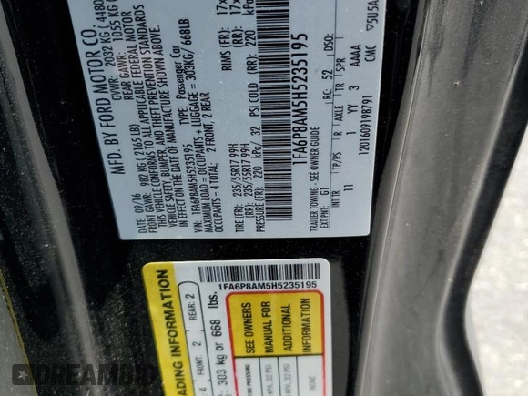 2017 Ford Mustang V6 z VIN 1FA6P8AM5H5235195, wystawiony jako Copart lot #59473115 z przebiegiem Nie podano mil oraz Szkoda całkowita • Salvage title. Historia ofert i sprzedaży dostępna na DreamBid. Obrazek 13.