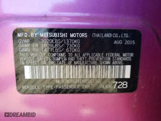 2015 Mitsubishi Mirage DE with VIN ML32A3HJ4FH055150, listed as a Copart auction lot 53361775 with 55,736 mi miles and Salvage Title. Bid and sale history available at carsss.com. Image 14.