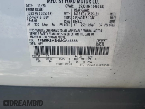 2021 Ford Police Interceptor Utility z VIN 1FM5K8AB4MGA46888, wystawiony jako Copart lot #53483365 z przebiegiem 81 293 mil mil oraz Nie do naprawy. Historia ofert i sprzedaży dostępna na DreamBid. Obrazek 14.