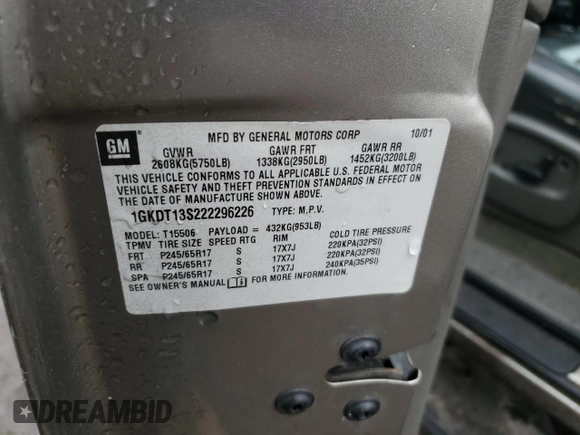 2002 GMC Envoy SLT with VIN 1GKDT13S222296226, listed as a Copart auction lot 51599295 with 148,653 mi miles and Salvage Title. Bid and sale history available at carsss.com. Image 13.