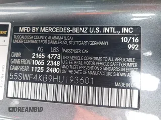 2017 Mercedes-Benz C 300 with VIN 55SWF4KB9HU193601, listed as a IAAI auction lot 42009326 with 105,258 mi miles and . Bid and sale history available at carsss.com. Image 9.