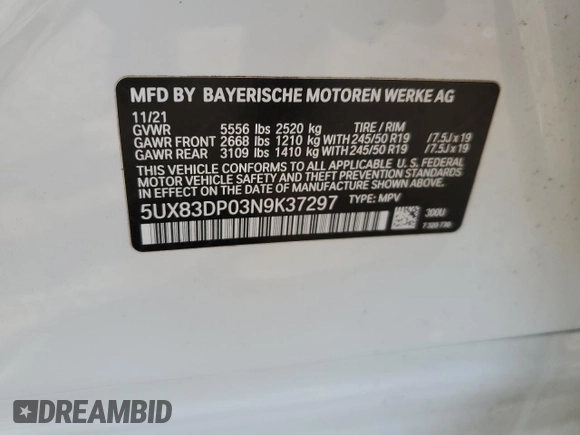 2022 BMW X3 M40i with VIN 5UX83DP03N9K37297, listed as a Copart auction lot 48956625 with 28,165 mi miles and Salvage Title. Bid and sale history available at DreamBid. Image 15.