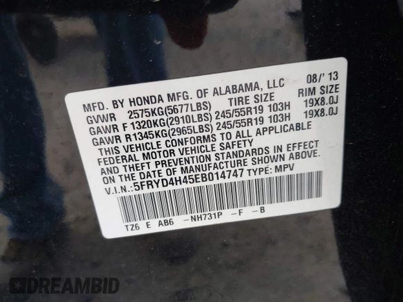 2014 Acura MDX Technology with VIN 5FRYD4H45EB014747, listed as a IAAI auction lot 42221697 with 188,025 mi miles and . Bid and sale history available at DreamBid. Image 9.