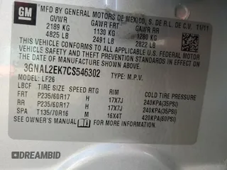 2012 Chevrolet Captiva Sport LS with VIN 3GNAL2EK7CS546302, listed as a Copart auction lot 84218404 with 83,219 mi miles and Salvage Title. Bid and sale history available at DreamBid. Image 12.
