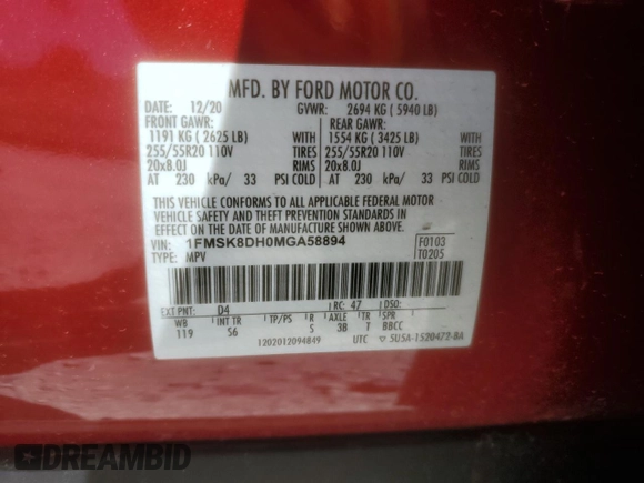 2021 Ford Explorer XLT with VIN 1FMSK8DH0MGA58894, listed as a Copart auction lot 52702735 with 52,553 mi miles and Salvage Title. Bid and sale history available at carsss.com. Image 16.