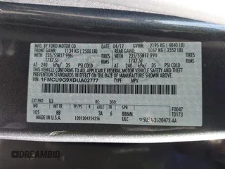 2013 Ford Escape SE with VIN 1FMCU9G9XDUA02777, listed as a IAAI auction lot 42011262 with 190,274 mi miles. Bid and sale history available at carsss.com. Image 9.