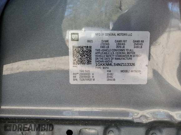 2022 GMC Acadia SLT with VIN 1GKKNMLS4NZ113326, listed as a Copart auction lot 84446524 with Not provided miles and Salvage title. Bid and sale history available at DreamBid. Image 14.