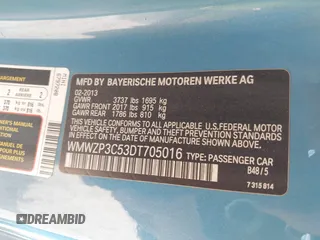 2013 MINI Convertible S with VIN WMWZP3C53DT705016, listed as a IAAI auction lot 42155802 with Not provided miles and . Bid and sale history available at DreamBid. Image 9.