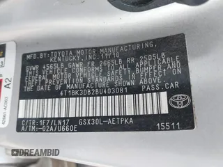 2011 Toyota Avalon with VIN 4T1BK3DB2BU403081, listed as a IAAI auction lot 42423865 with 204,371 mi miles and . Bid and sale history available at DreamBid. Image 9.