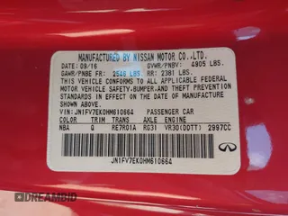 2017 Infiniti Q60 Red Sport 400 with VIN JN1FV7EK0HM610664, listed as a IAAI auction lot 40728910 with 89,817 mi miles and . Bid and sale history available at carsss.com. Image 9.