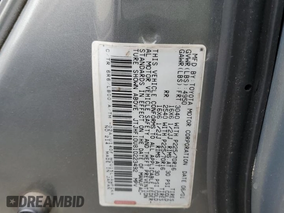 2001 Lexus RX 300 with VIN JTJHF10U810223492, listed as a Copart auction lot 51623115 with 124,459 mi miles and Salvage Title. Bid and sale history available at DreamBid. Image 13.