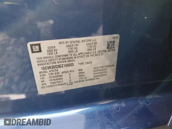 2016 Chevrolet Silverado 1500 LTZ with VIN 1GCVKSEC8GZ100903, listed as a Copart auction lot 81032224 with 124,430 mi miles and Salvage Title. Bid and sale history available at carsss.com. Image 12.