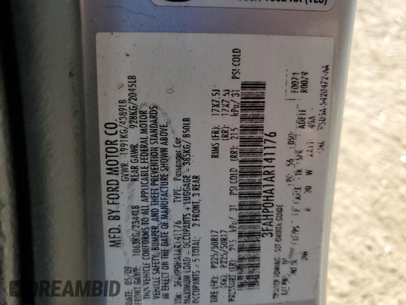 2010 Ford Fusion SE with VIN 3FAHP0HA1AR141176, listed as a Copart auction lot 42803455 with 206,972 mi miles and Salvage Title. Bid and sale history available at carsss.com. Image 12.