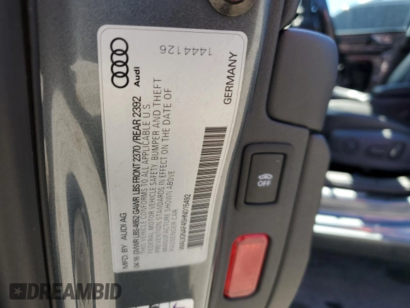 2017 Audi A4 Premium with VIN WAUGNAF45HN015492, listed as a Copart auction lot 48673345 with 74,741 mi miles and Non Repairable. Bid and sale history available at carsss.com. Image 13.