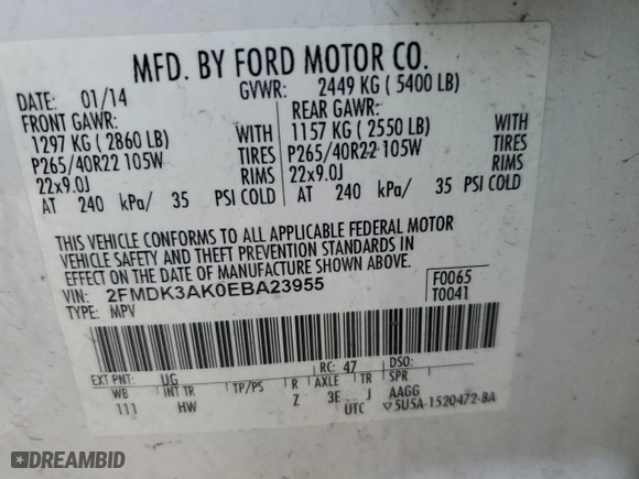 2014 Ford Edge Sport with VIN 2FMDK3AK0EBA23955, listed as a Copart auction lot 82540614 with 193,557 mi miles and Salvage Title. Bid and sale history available at carsss.com. Image 16.