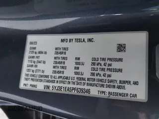 2023 Tesla Model 3 z VIN 5YJ3E1EA5PF639346, wystawiony jako IAAI lot #41896608 z przebiegiem 25 618 mil mil oraz . Historia ofert i sprzedaży dostępna na DreamBid. Obrazek 9.