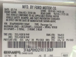 2015 Ford Fusion SE with VIN 3FA6P0HD2FR113069, listed as a IAAI auction lot 42336598 with 136,927 mi miles and . Bid and sale history available at DreamBid. Image 9.