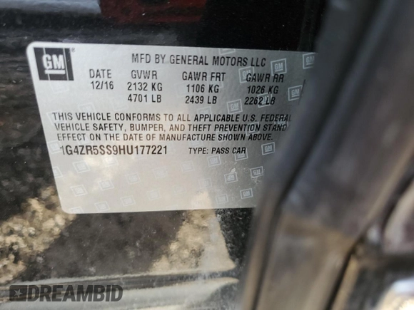 2017 Buick LaCrosse Premium with VIN 1G4ZR5SS9HU177221, listed as a Copart auction lot 46651215 with 97,133 mi miles and Salvage Title. Bid and sale history available at carsss.com. Image 12.