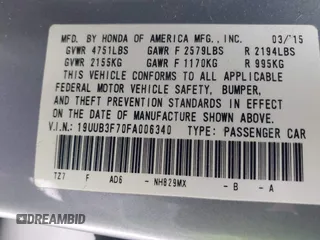 2015 Acura TLX V6 Advance with VIN 19UUB3F70FA006340, listed as a IAAI auction lot 41501312 with 151,517 mi miles. Bid and sale history available at carsss.com. Image 9.