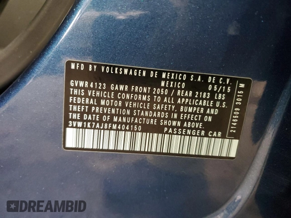 2015 Volkswagen Jetta S z VIN 3VW1K7AJ8FM404150, wystawiony jako Copart lot #88251625 z przebiegiem 94 037 mil mil oraz Szkoda całkowita • Salvage title. Historia ofert i sprzedaży dostępna na DreamBid. Obrazek 14.