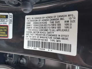 2015 Honda CR-V LX with VIN 2HKRM4H38FH601802, listed as a IAAI auction lot 42177101 with 71,775 mi miles and . Bid and sale history available at DreamBid. Image 9.