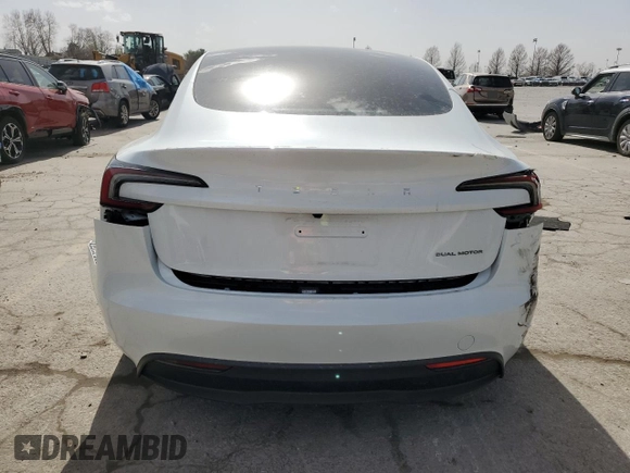 2025 Tesla Model 3 Long Range with VIN 5YJ3E1EB9SF902505, listed as a Copart auction lot 49849535 with 1,977 mi miles and Salvage Title. Bid and sale history available at DreamBid. Image 6.