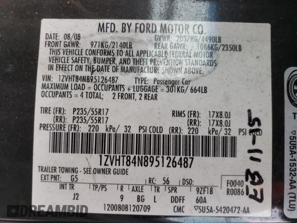 2009 Ford Mustang with VIN 1ZVHT84N895126487, listed as a Copart auction lot 48793215 with 100,716 mi miles and Clean title. Bid and sale history available at DreamBid. Image 12.